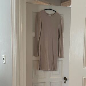 bp. Beige Long Sleeve Crewneck Bodycon Dress